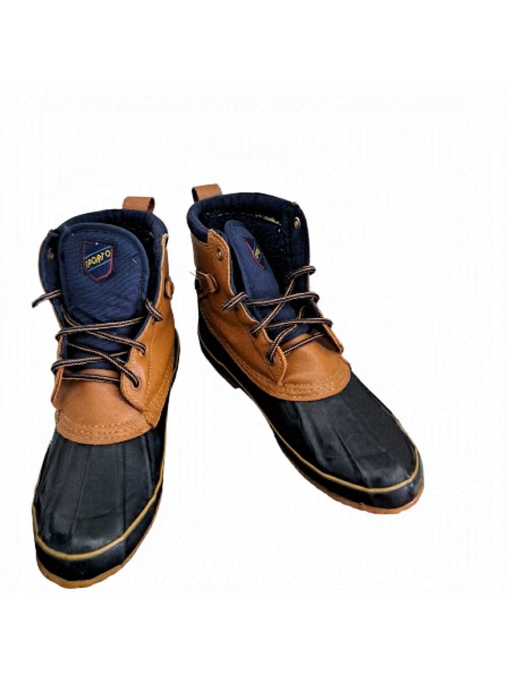 SPORTO Duck boots short booties winter slush rain all weather tan blue worn M 7